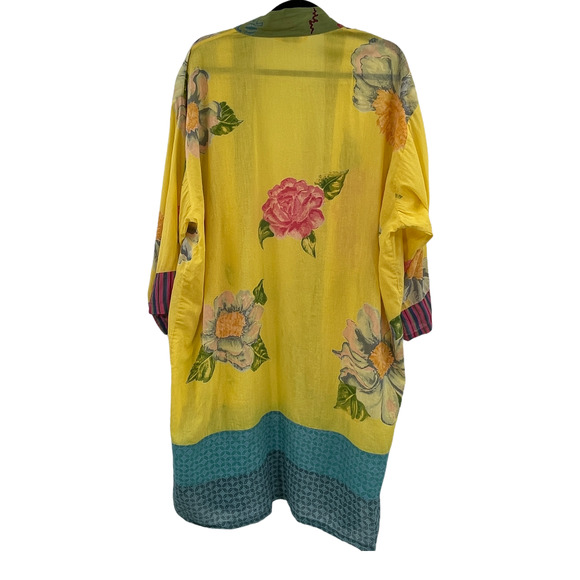 HANDPRINT Bright Floral Hand Printed Cotton Kimono - Picture 4 of 4